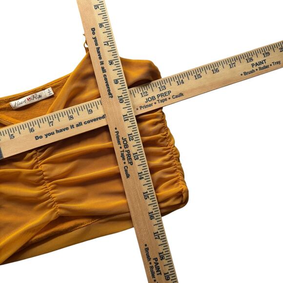 Heart & Hips ruched mesh cami crop top mustard yellow adjustable straps S Y2K - Picture 4 of 5